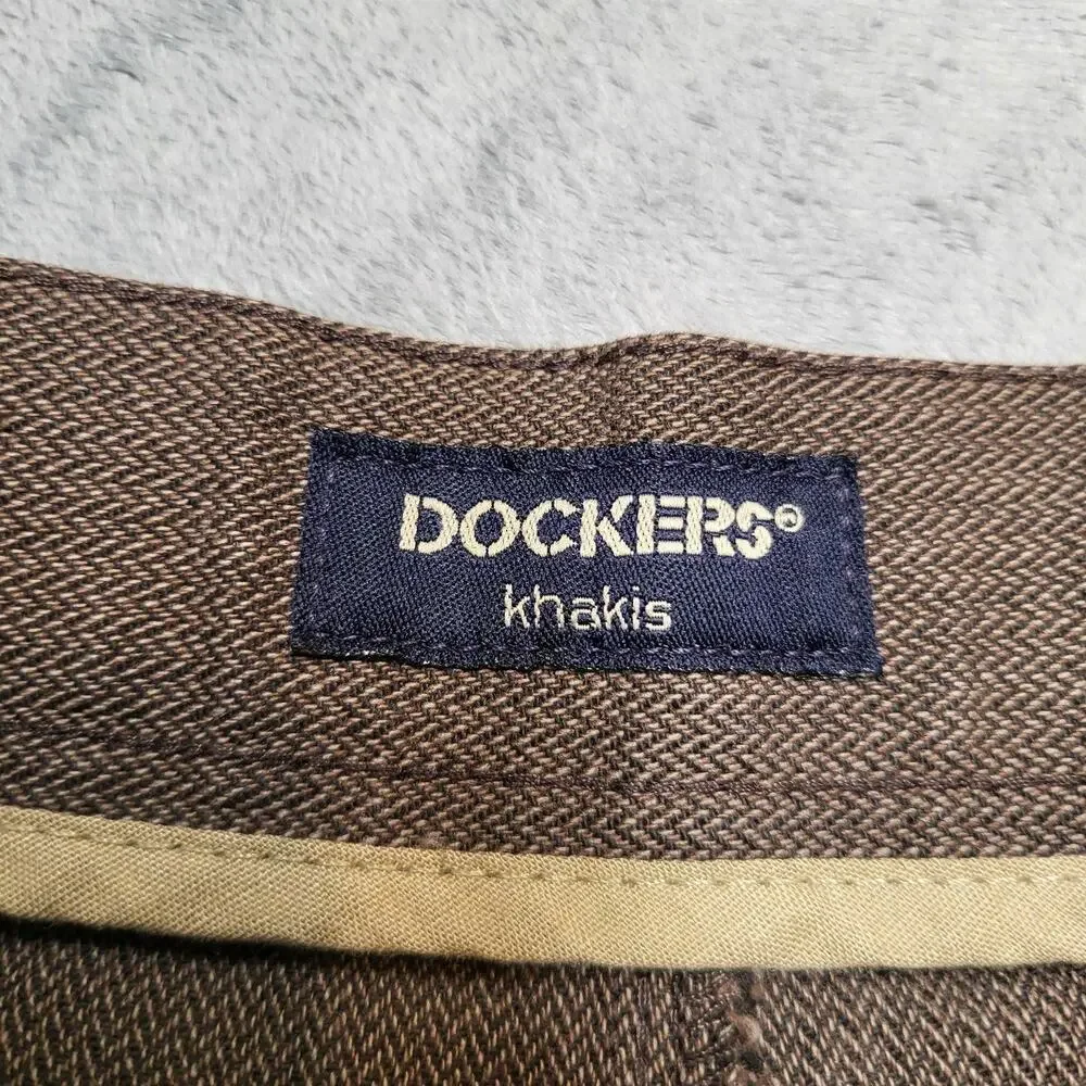 Vintage Dockers Pants Mens 34x34 Brown Khakis Relaxed Fit Herringbone Pleated